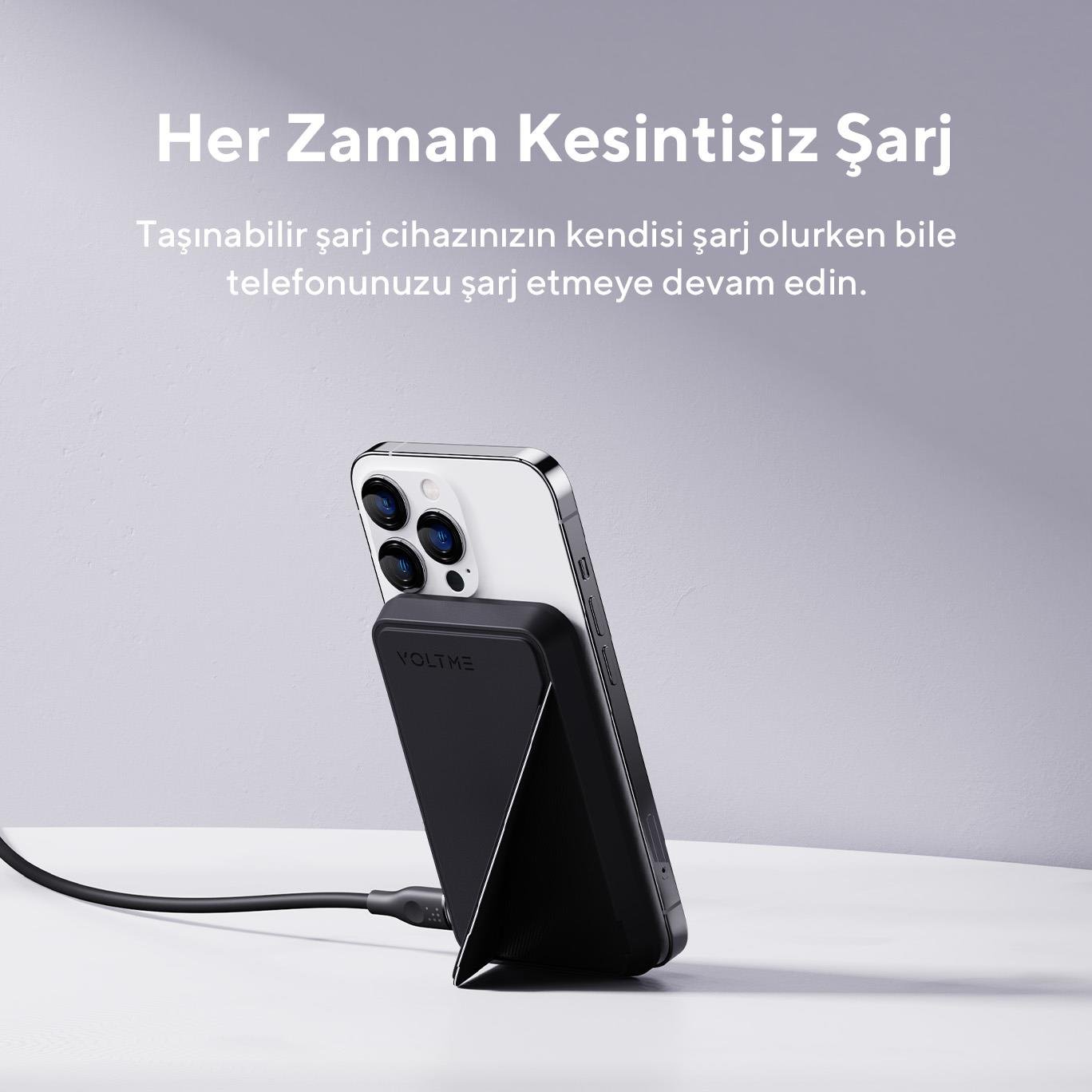 Voltme Siyah MagPak 5000mAh Magsafe Kablosuz Powerbank- 22.5W
