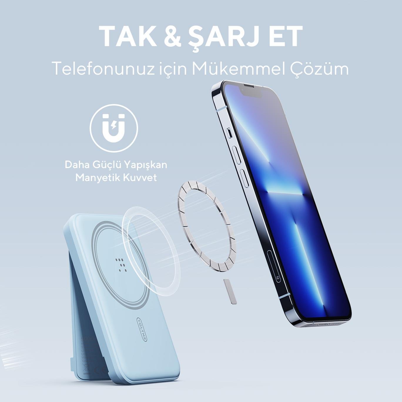 Voltme Mavi MagPak 5000mAh Magsafe Kablosuz Powerbank- 22.5W