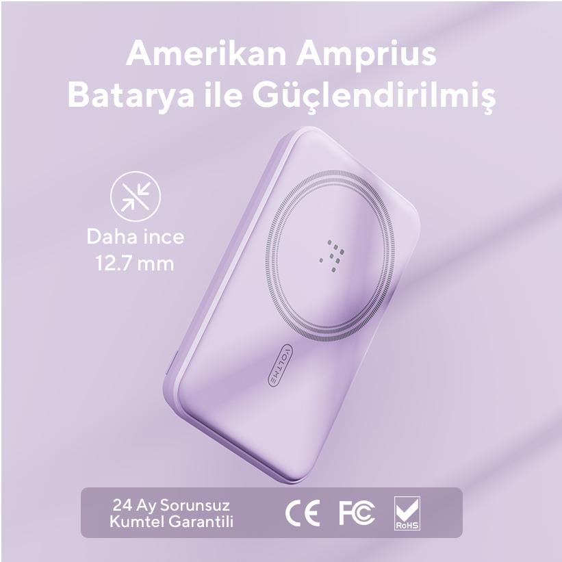 Voltme Lila MagPak 5000mAh Magsafe Kablosuz Powerbank- 22.5W