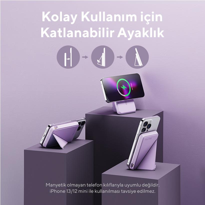 Voltme Lila MagPak 5000mAh Magsafe Kablosuz Powerbank- 22.5W