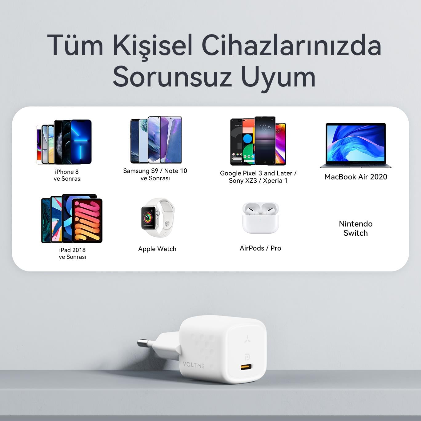 VOLTME V2009 Revo Beyaz 30W C USB-C Şarj Aleti