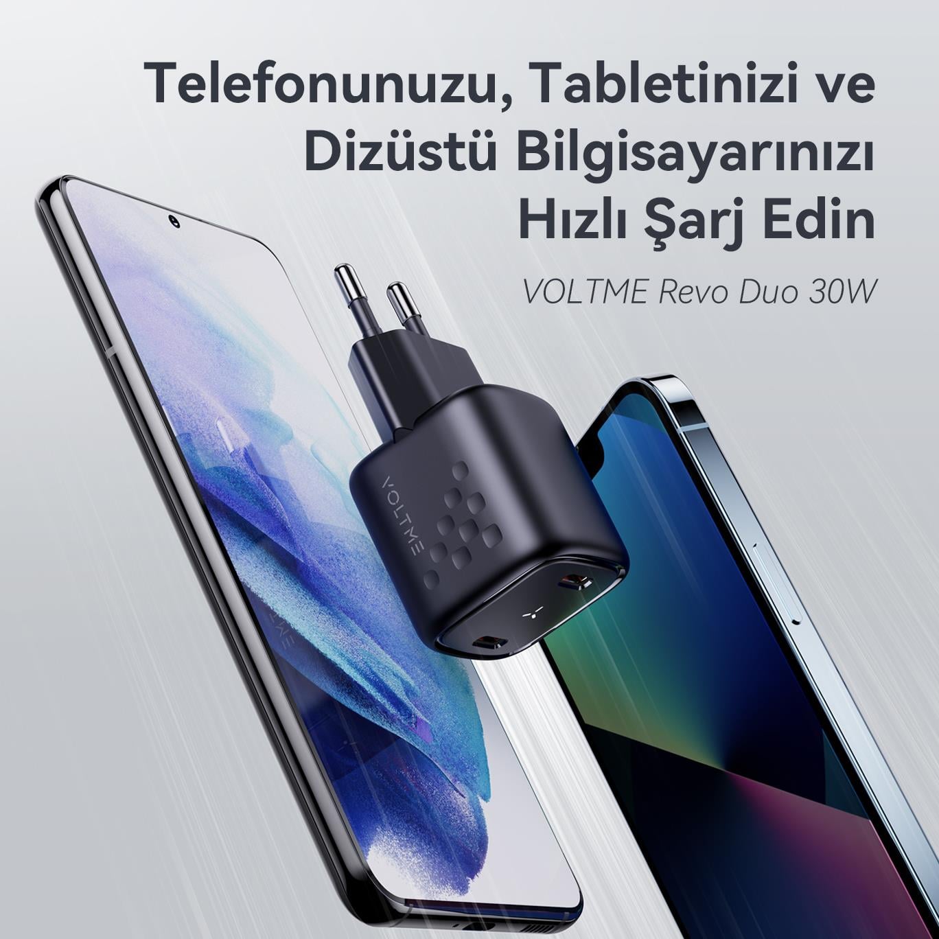 VOLTME V2013 Revo Siyah 30W CC GaN Şarj Aleti