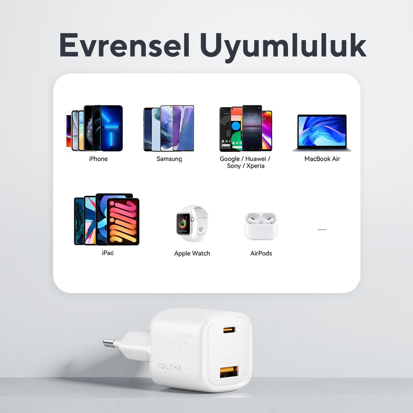 VOLTME V2016 Revo Siyah 30W CA GaN Şarj Aleti