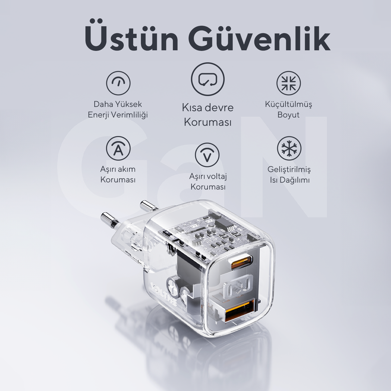 VOLTME V2016 Revo Siyah 30W CA GaN Şarj Aleti