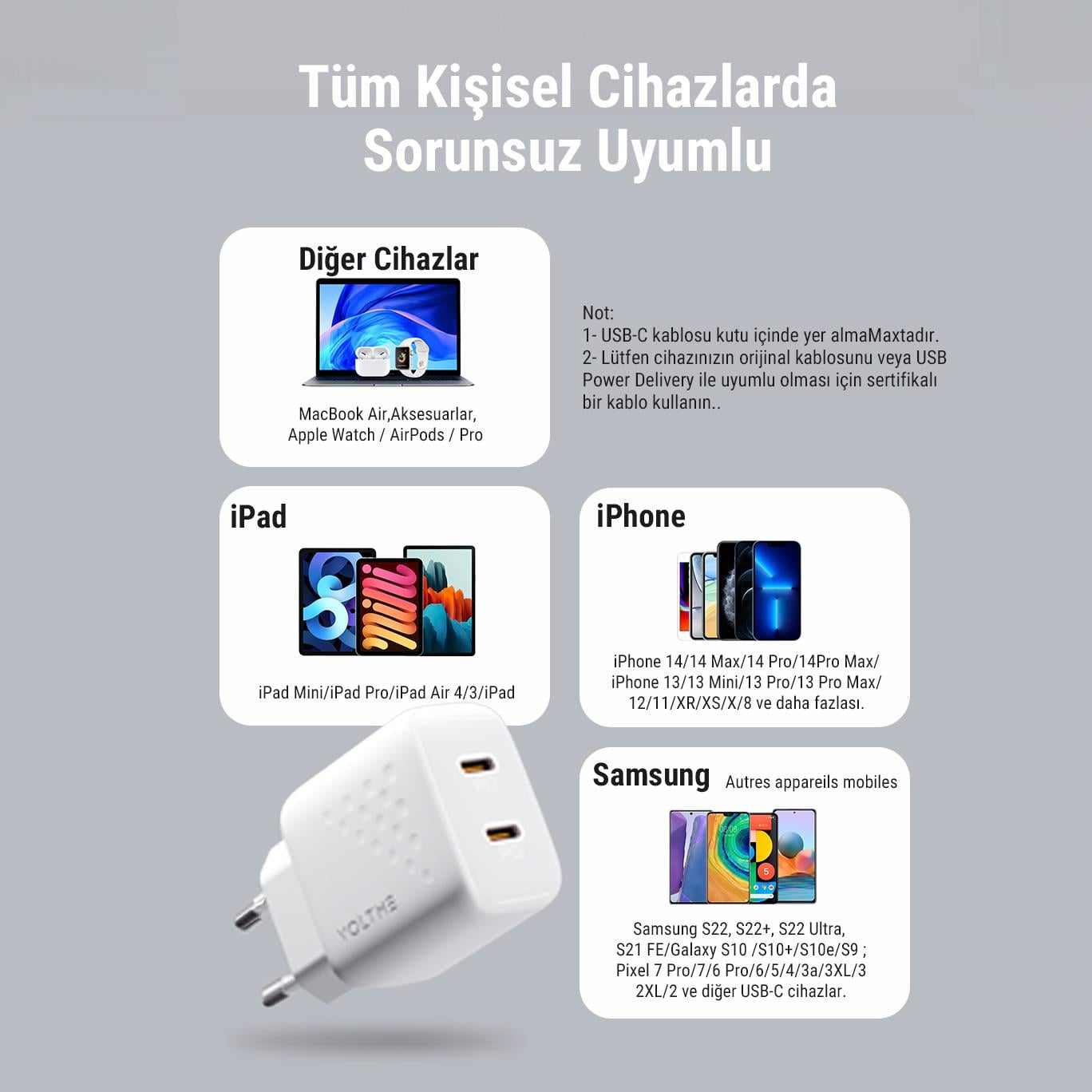 VOLTME V2022 Revo Beyaz 35W CC GaN Şarj Aleti