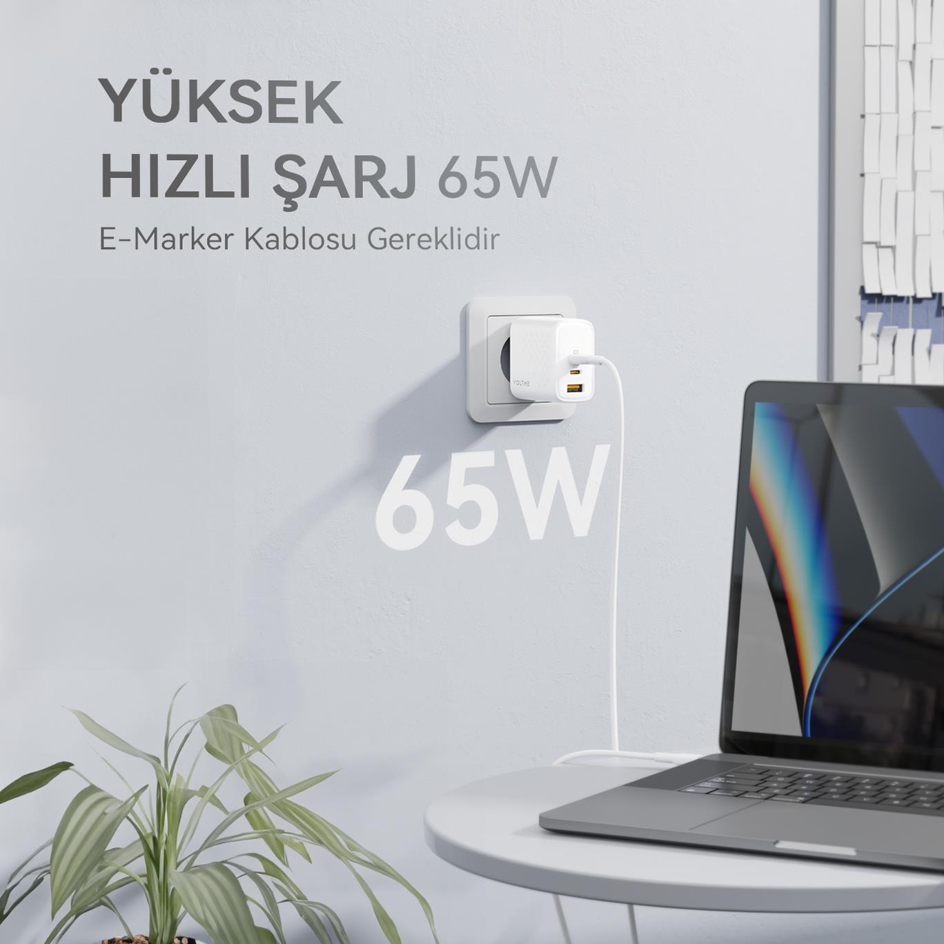VOLTME V2024 Revo Beyaz 65W CCA GaN Şarj Aleti