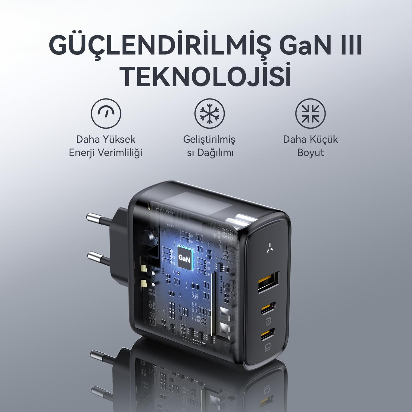 VOLTME V2025 Revo Siyah 100W CCA GaN Şarj Aleti