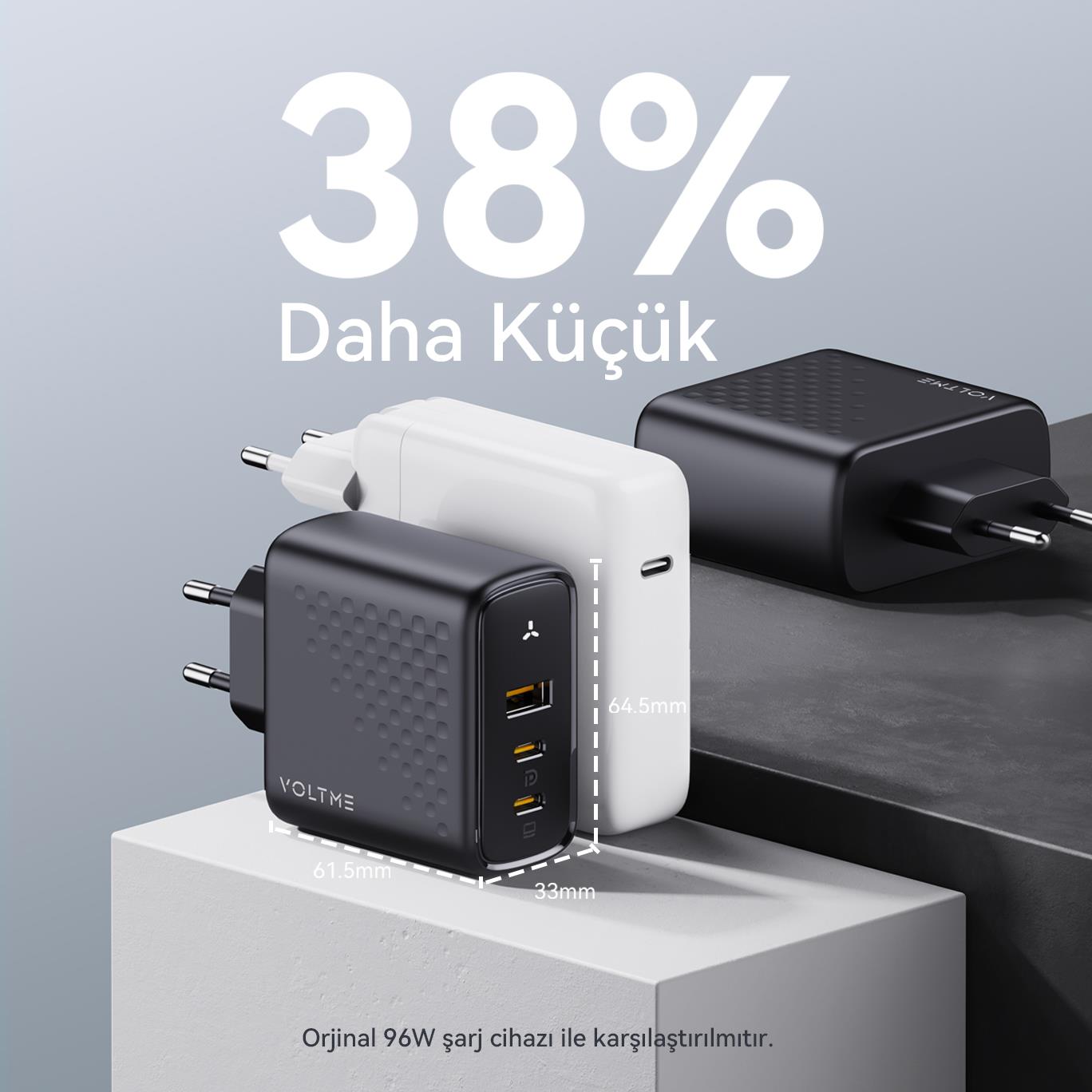VOLTME V2025 Revo Siyah 100W CCA GaN Şarj Aleti