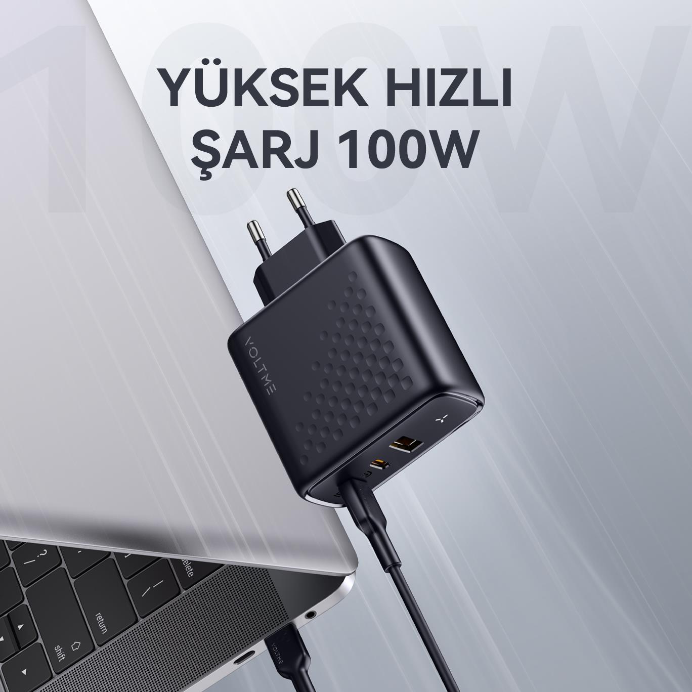 VOLTME V2025 Revo Siyah 100W CCA GaN Şarj Aleti