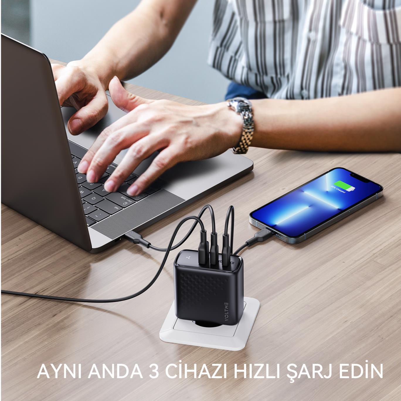 VOLTME V2025 Revo Siyah 100W CCA GaN Şarj Aleti
