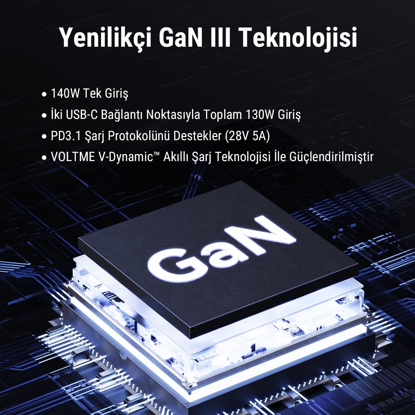VOLTME V2027 Revo Siyah 140W CCA GaN Şarj Aleti
