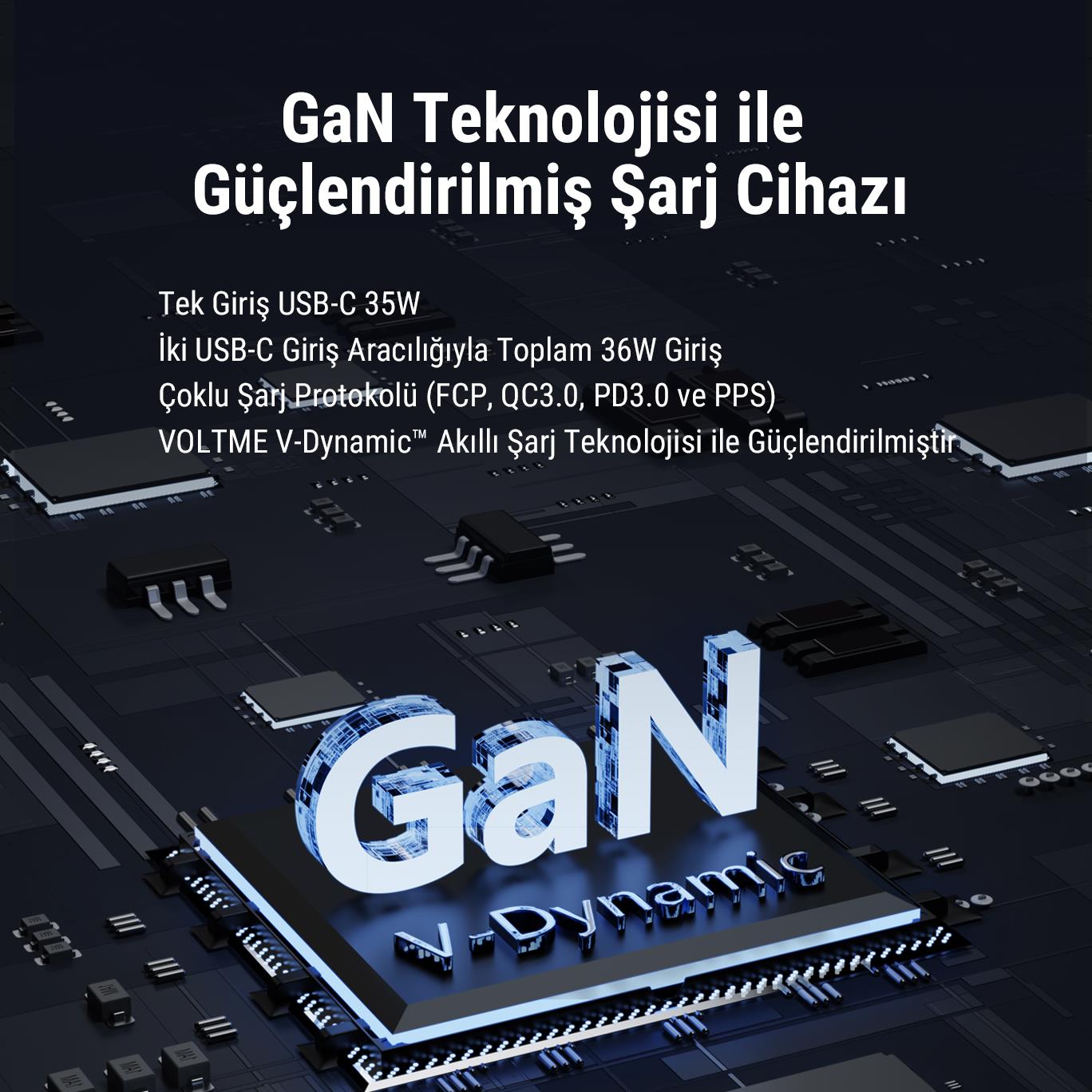 VOLTME V2107 Revo Siyah 35W CC GaN Şarj Aleti