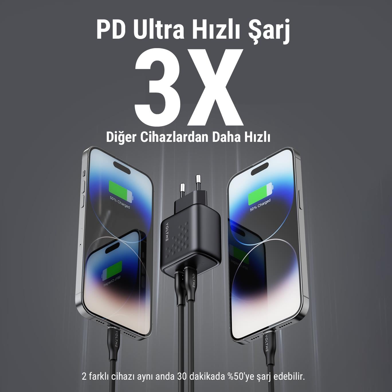 VOLTME V2107 Revo Siyah 35W CC GaN Şarj Aleti