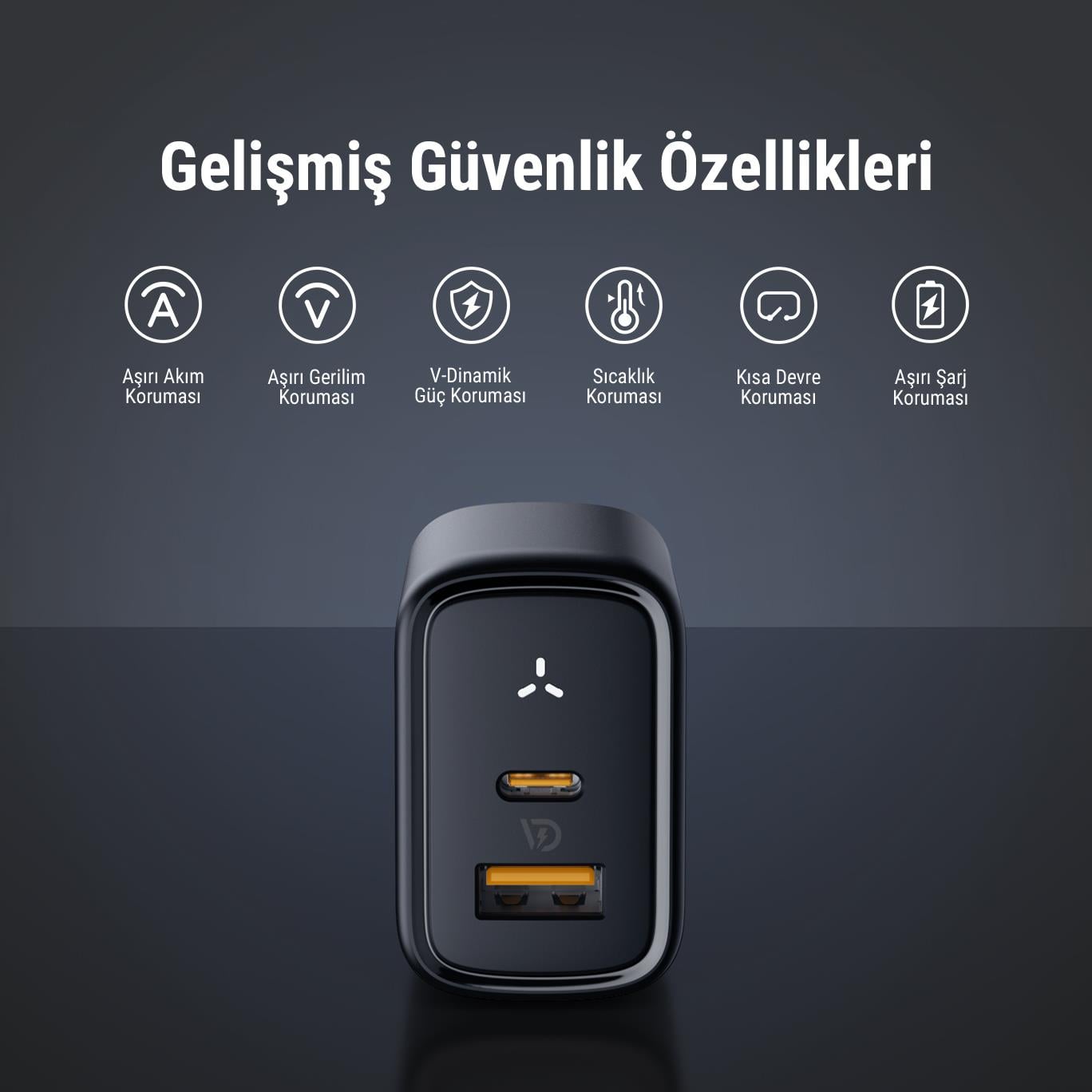 VOLTME V2109 Revo Siyah 35W CA GaN Şarj Aleti