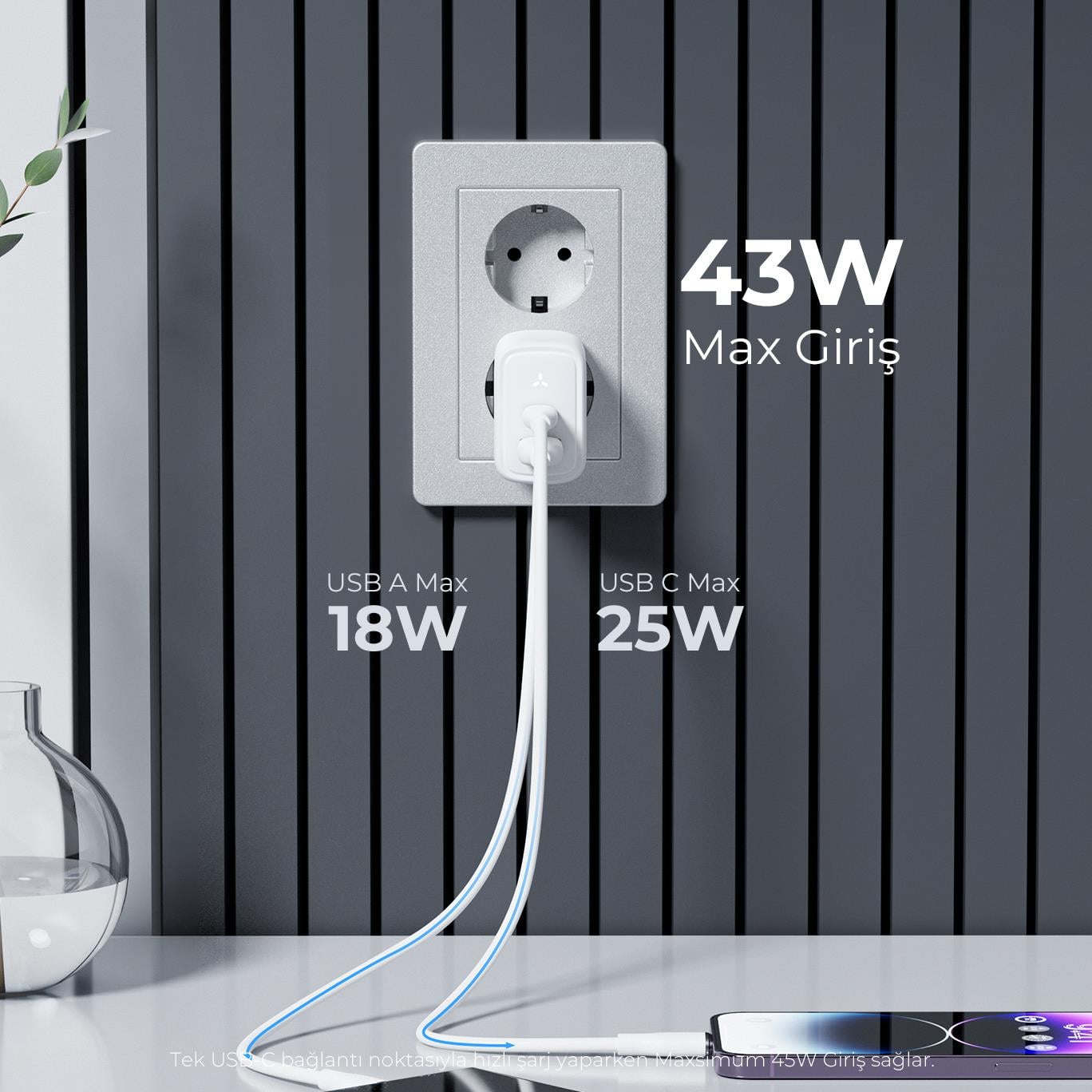 VOLTME V2114 Revo Beyaz 45W CA GaN Şarj Aleti