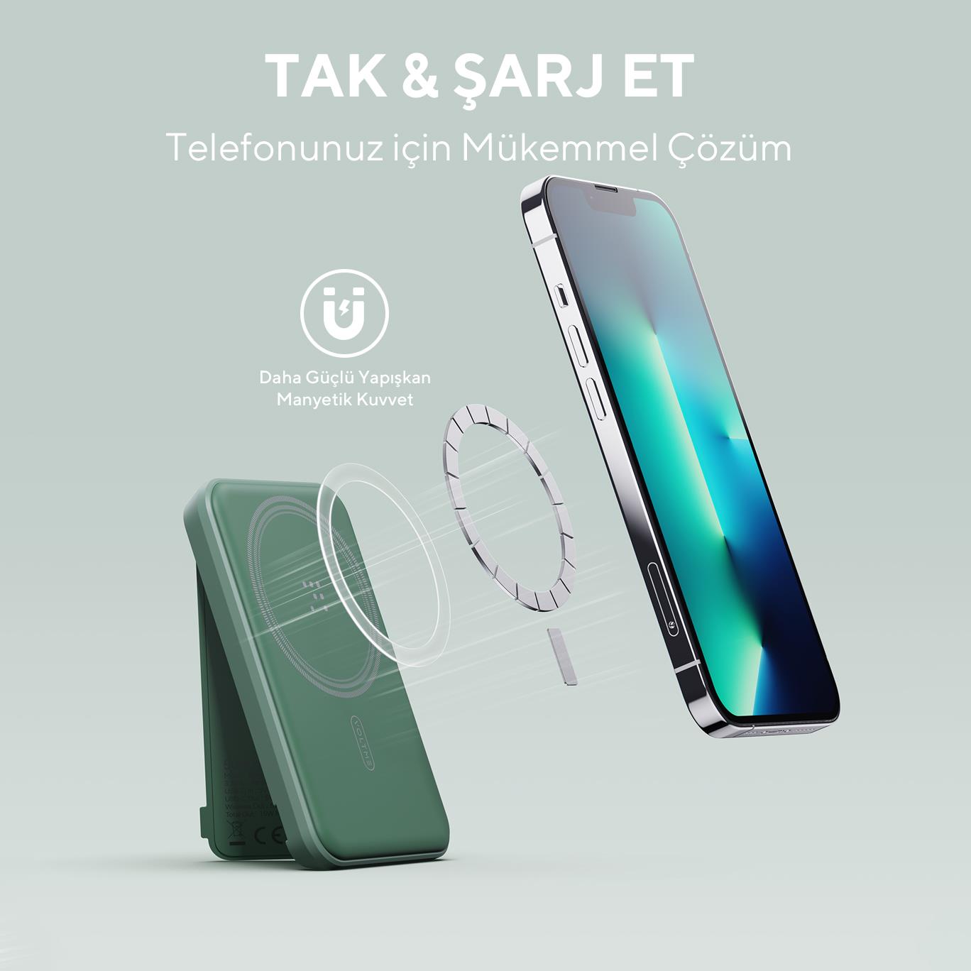 Voltme Yeşil MagPak 5000mAh Magsafe Kablosuz Powerbank- 22.5W