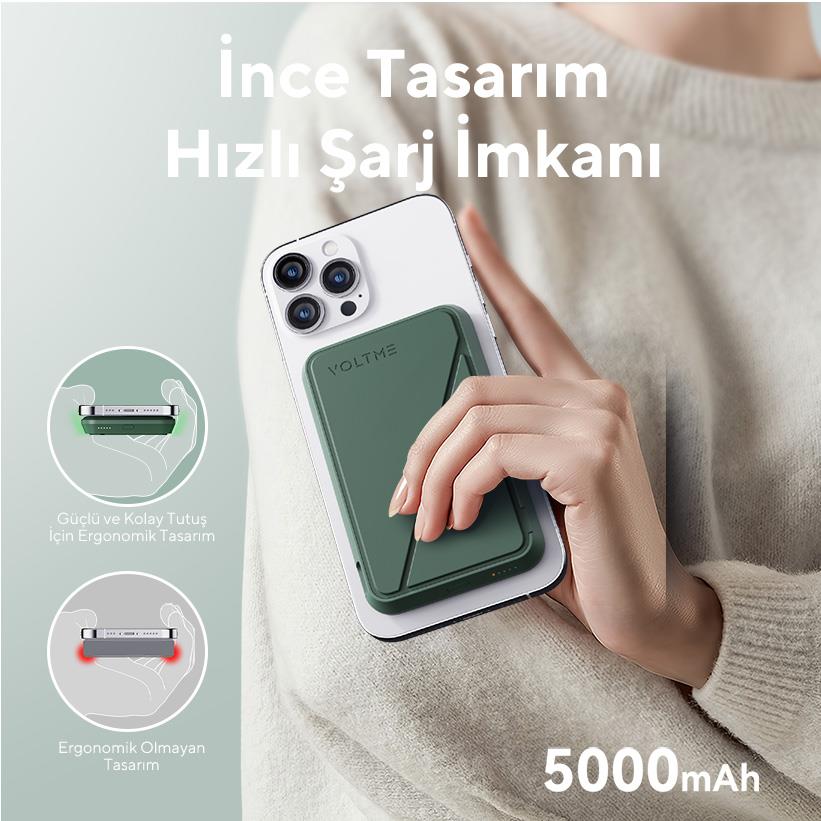 Voltme Yeşil MagPak 5000mAh Magsafe Kablosuz Powerbank- 22.5W