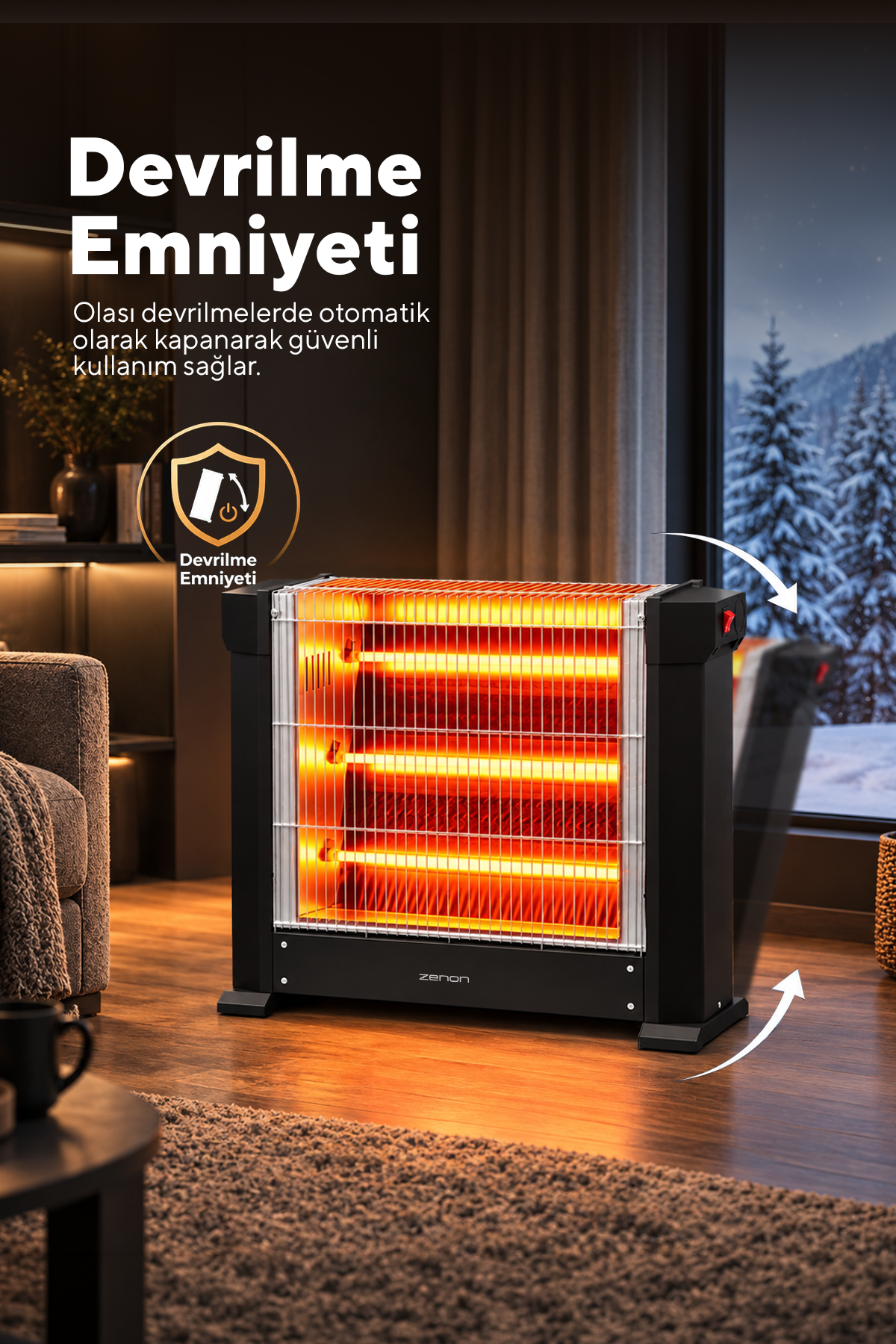 Zenon 1800 Watt Siyah Çift Taraflı Elektrikli Şömine Isıtıcı KS-2740