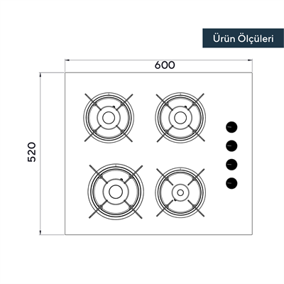 Kumtel Rustik Beyaz Cam Ankastre Ocak (KO-40 TAHDF)
