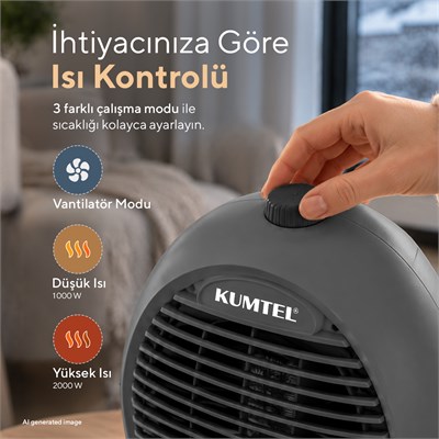 Kumtel 2000 W 3 Kademeli Sıcak-Soğuk Üflemeli Elektrikli Fanlı Isıtıcı Füme LX-6331
