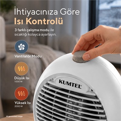 Kumtel 2000 W 3 Kademeli Sıcak-Soğuk Üflemeli Elektrikli Fanlı Isıtıcı Gri LX-6331