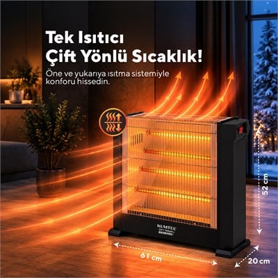 Kumtel  2200 Watt Siyah Çift Taraflı Elektrikli Şömine Isıtıcı KS-2760