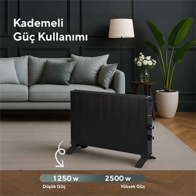 Kumtel 2500 W 2 Kademeli Termostatlı Siyah Konvektör Isıtıcı HC-2947
