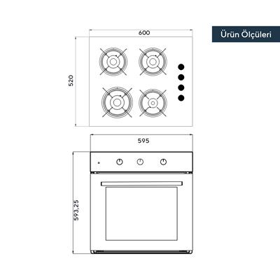 Kumtel 2li Antrasit Ankastre Cam Set(Fırın ve Ocak)
