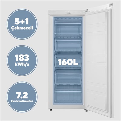 KUMTEL 5 Çekmeceli  Dikey Derin Dondurucu 160L HFR-160