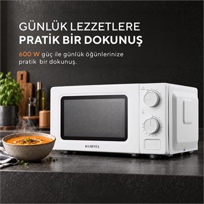 Kumtel 600 W 6 Kademeli Zamanlayıcılı Beyaz Mekanik Kompakt Mikrodalga Fırın HM-19