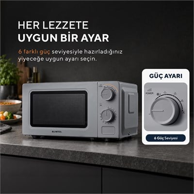 Kumtel 600 W 6 Kademeli Zamanlayıcılı Gri Mekanik Kompakt Mikrodalga Fırın HM-21