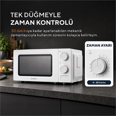 Kumtel 600 W 6 Kademeli Zamanlayıcılı Beyaz Mekanik Kompakt Mikrodalga Fırın HM-19