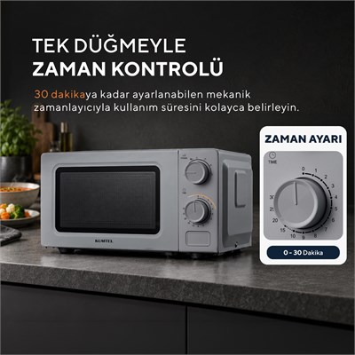 Kumtel 600 W 6 Kademeli Zamanlayıcılı Gri Mekanik Kompakt Mikrodalga Fırın HM-21