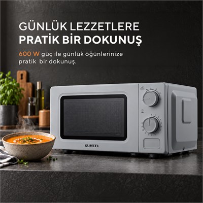 Kumtel 600 W 6 Kademeli Zamanlayıcılı Gri Mekanik Kompakt Mikrodalga Fırın HM-21