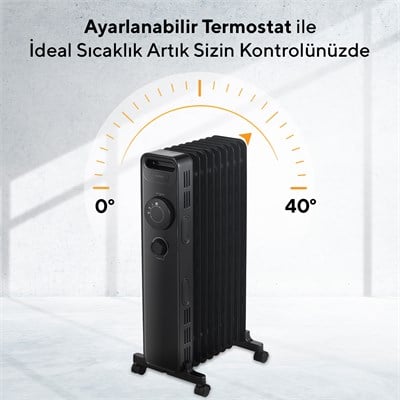 Kumtel 9 Dilim Siyah Elektrikli Yağlı Radyatör Isıtıcı Kum-1225S