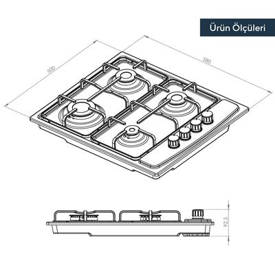 Kumtel Ankastre Siyah Emaye Ocak KO-410BF