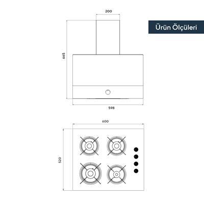 Kumtel Antrasit 2li Ankastre Cam Set (Davlumbaz ve Ocak)