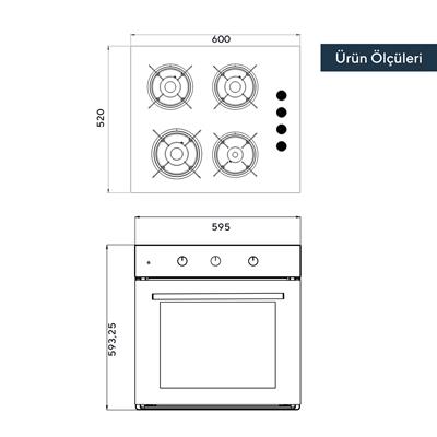 Kumtel Antrasit 2li Ankastre Cam Set(Fırın ve Ocak)