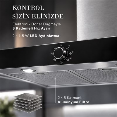 Kumtel Armany 60 cm İnox Davlumbaz