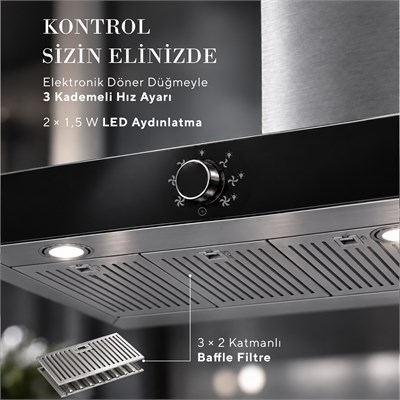 Kumtel Armany 90 cm İnox Davlumbaz