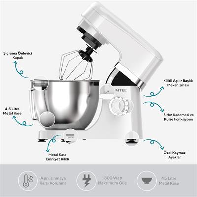 Kumtel Beyaz Hamur Yoğurma 1800Watt 4.5Lt Dondurma Yapma Aprt. SM-02