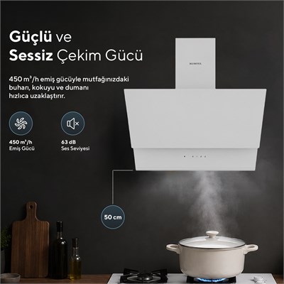 Kumtel DA5-895 Beyaz Dokunmatik Cam Davlumbaz 50 cm