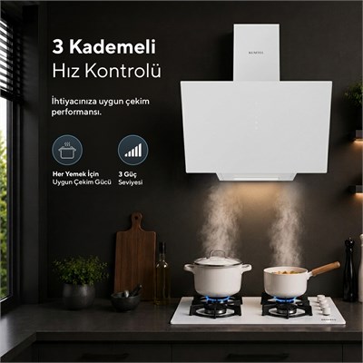 Kumtel DA6-825 Beyaz Dokunmatik Cam Davlumbaz