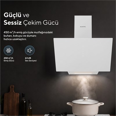 Kumtel DA6-825 Beyaz Dokunmatik Cam Davlumbaz