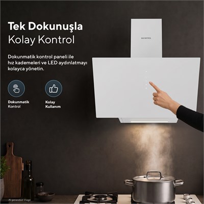 Kumtel DA6-825 Beyaz Dokunmatik Cam Davlumbaz