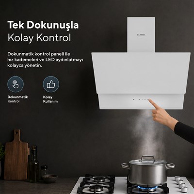 Kumtel DA6-895 Beyaz Dokunmatik Cam Davlumbaz 50 cm