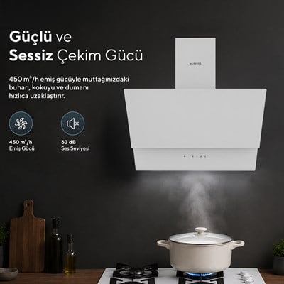 Kumtel DA6-895 Beyaz Dokunmatik Cam Davlumbaz 50 cm