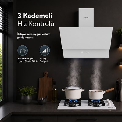 Kumtel DA6-895 Beyaz Dokunmatik Cam Davlumbaz 50 cm