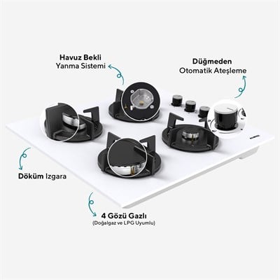 Kumtel Digital Plus 15 Programlı Dokunmatik Beyaz Cam Ankastre Set
