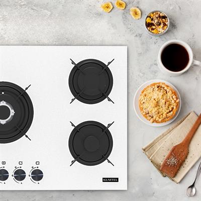 Kumtel Döküm Izgaralı 5li Beyaz Cam Ankastre Ocak C9-50WF